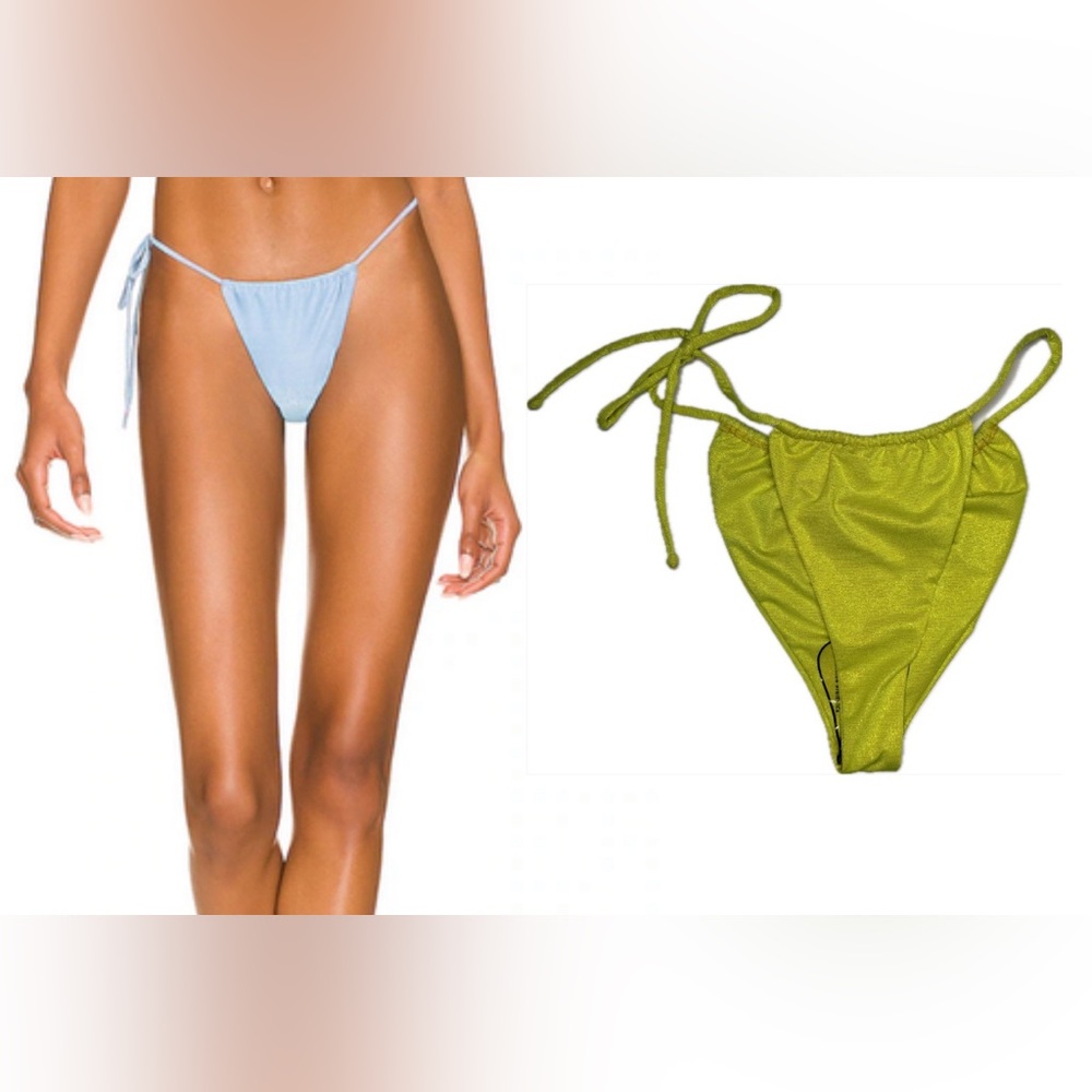 Monica Hansen Lime Green Lurex Tie Side Bikini Bottom Shimmer Swim NWT XS S M